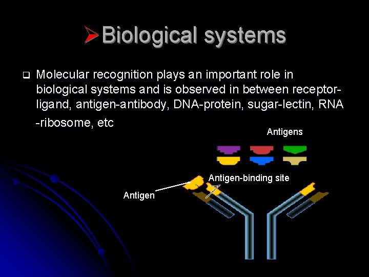 ØBiological systems q Molecular recognition plays an important role in biological systems and is