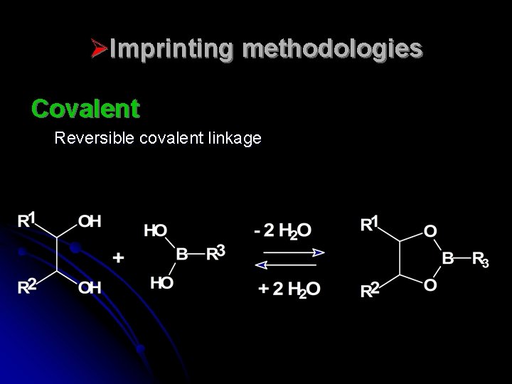 ØImprinting methodologies Covalent Reversible covalent linkage 