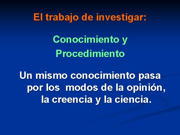 El trabajo de investigar: Conocimiento y Procedimiento Un mismo conocimiento pasa por los modos