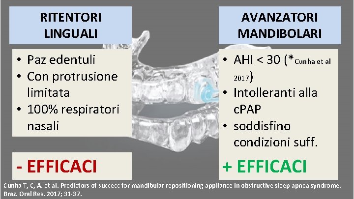 RITENTORI LINGUALI AVANZATORI MANDIBOLARI • Paz edentuli • Con protrusione limitata • 100% respiratori RITENTORI LINGUALI AVANZATORI MANDIBOLARI • Paz edentuli • Con protrusione limitata • 100% respiratori