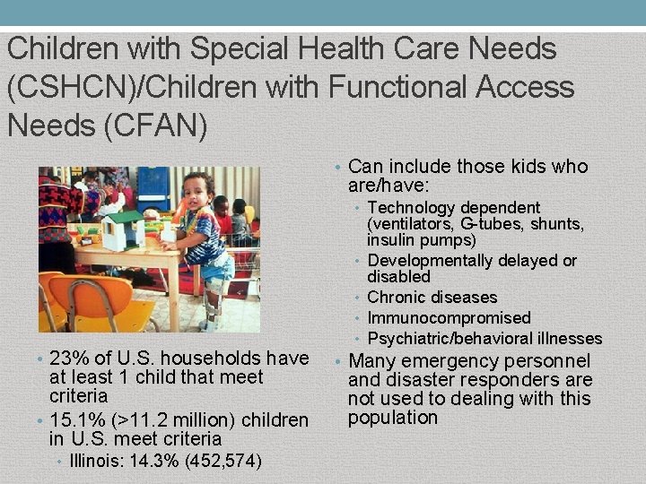Children with Special Health Care Needs (CSHCN)/Children with Functional Access Needs (CFAN) • Can
