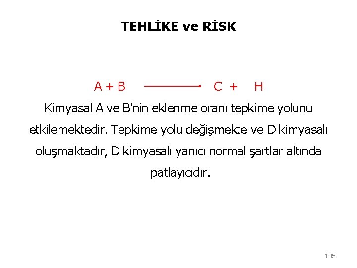 TEHLİKE ve RİSK A + B C + H Kimyasal A ve B'nin eklenme TEHLİKE ve RİSK A + B C + H Kimyasal A ve B'nin eklenme