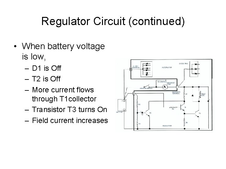 Regulator Circuit (continued) • When battery voltage is low, – D 1 is Off