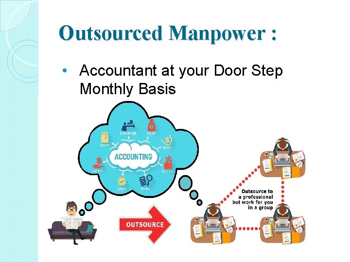 Outsourced Manpower : • Accountant at your Door Step Monthly Basis 