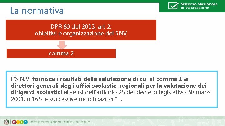 La normativa DPR 80 del 2013, art 2: obiettivi e organizzazione del SNV comma