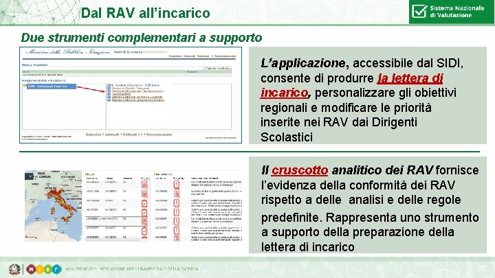 Dal RAV all’incarico Due strumenti complementari a supporto L’applicazione, accessibile dal SIDI, consente di