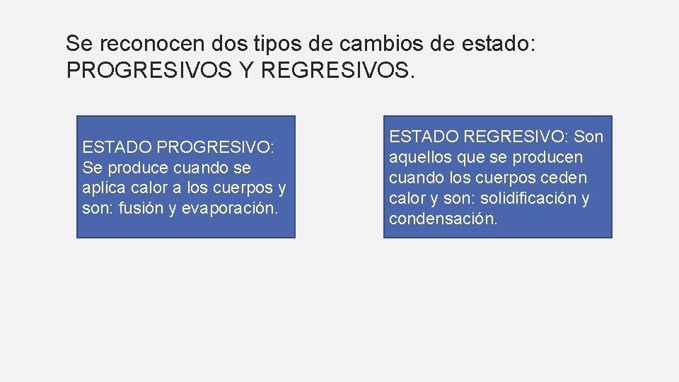 Se reconocen dos tipos de cambios de estado: PROGRESIVOS Y REGRESIVOS. ESTADO PROGRESIVO: Se