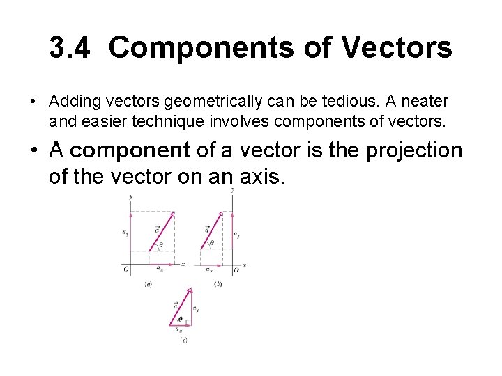 3. 4 Components of Vectors • Adding vectors geometrically can be tedious. A neater