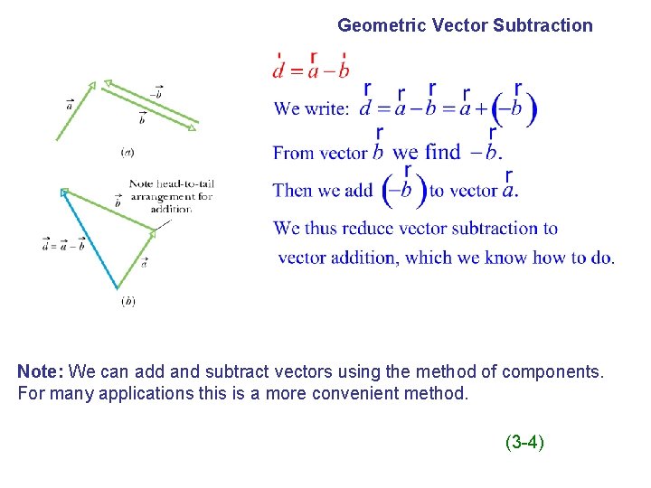 Geometric Vector Subtraction Note: We can add and subtract vectors using the method of