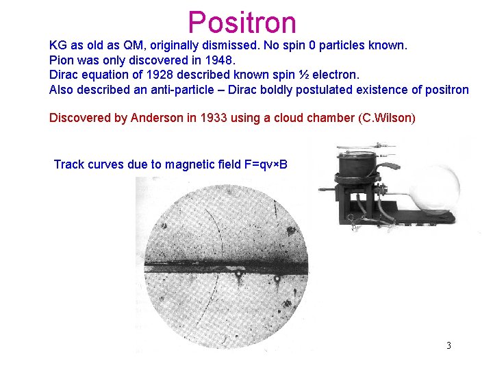 Positron KG as old as QM, originally dismissed. No spin 0 particles known. Pion