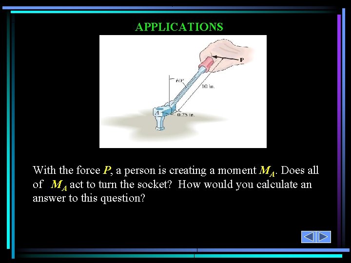 APPLICATIONS With the force P, a person is creating a moment MA. Does all