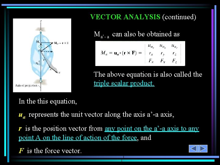 VECTOR ANALYSIS (continued) Ma’- a can also be obtained as The above equation is