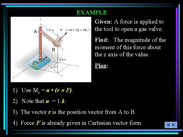 EXAMPLE Given: A force is applied to the tool to open a gas valve.