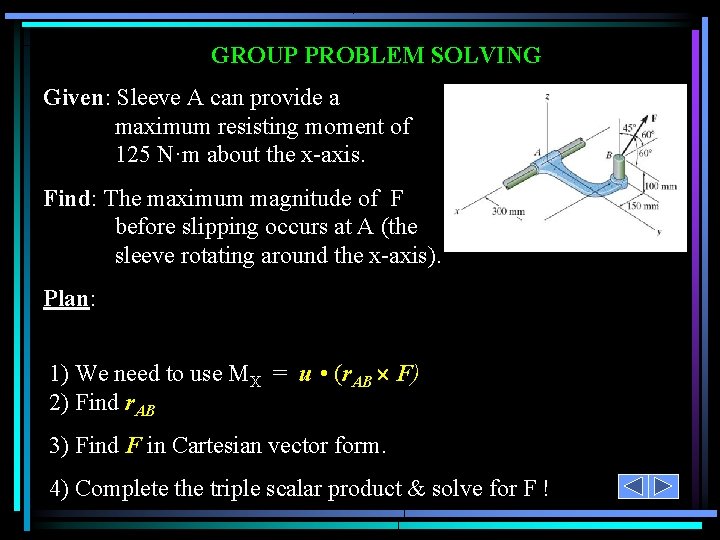 GROUP PROBLEM SOLVING Given: Sleeve A can provide a maximum resisting moment of 125