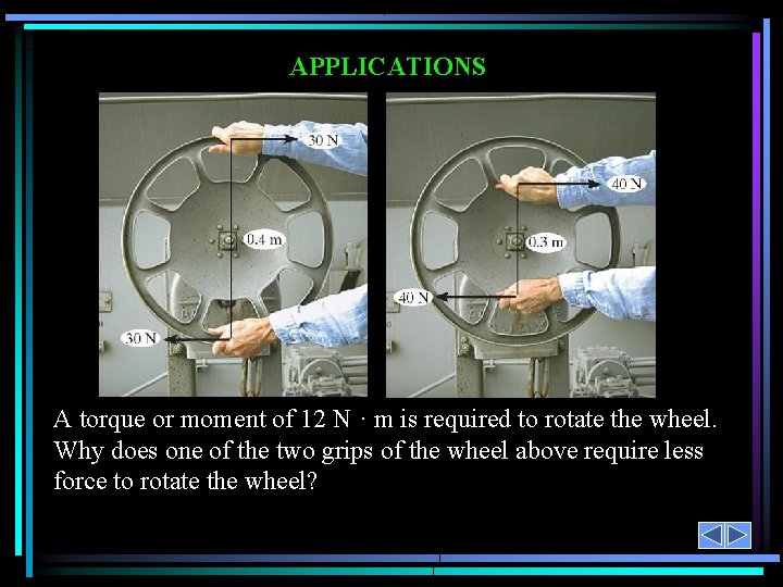 APPLICATIONS A torque or moment of 12 N · m is required to rotate