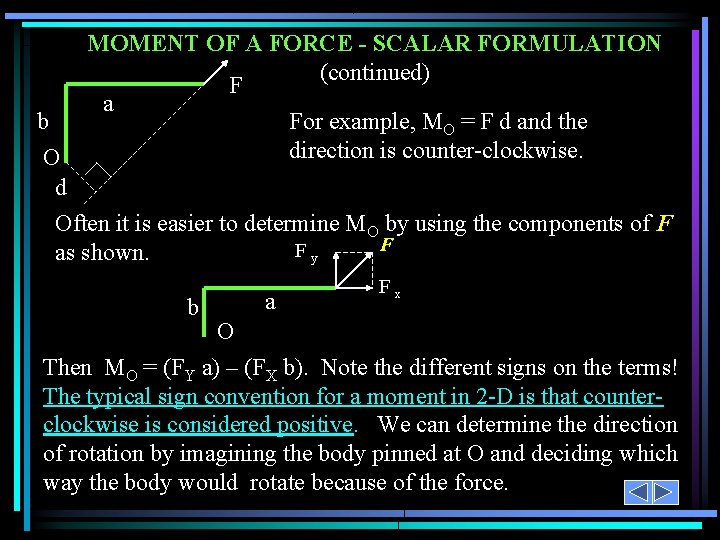 b MOMENT OF A FORCE - SCALAR FORMULATION (continued) F a For example, MO