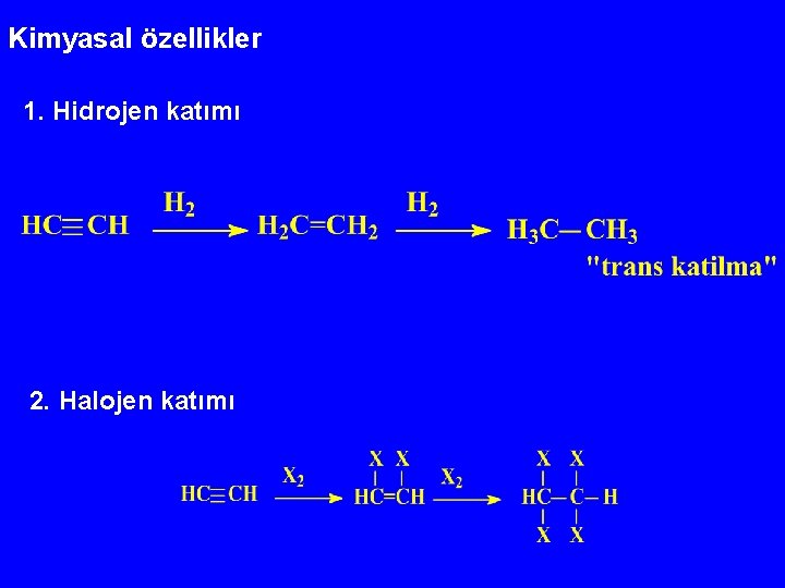 Kimyasal özellikler 1. Hidrojen katımı 2. Halojen katımı 