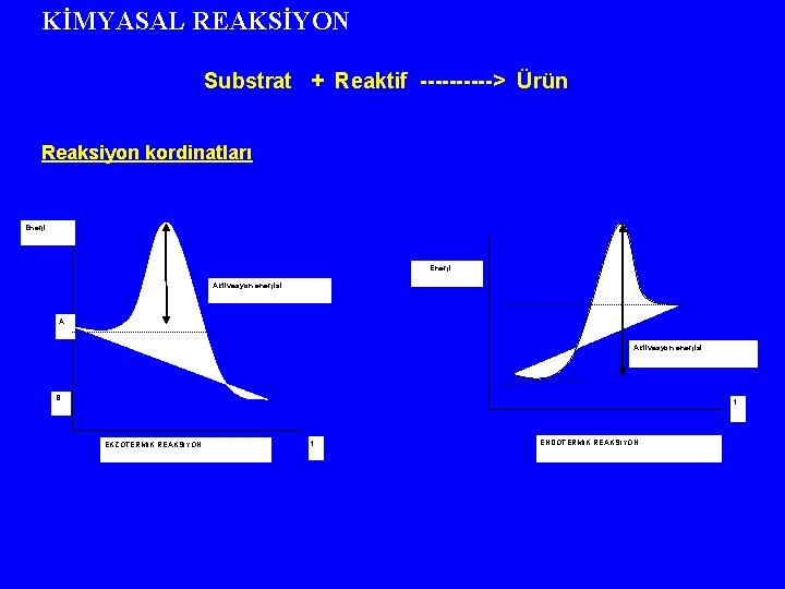 KİMYASAL REAKSİYON Substrat + Reaktif -----> Ürün Reaksiyon kordinatları Enerji Aktivasyon enerjisi A Aktivasyon