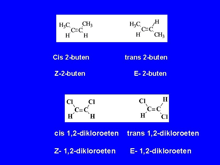 Cis 2 -buten Z-2 -buten cis 1, 2 -dikloroeten Z- 1, 2 -dikloroeten trans