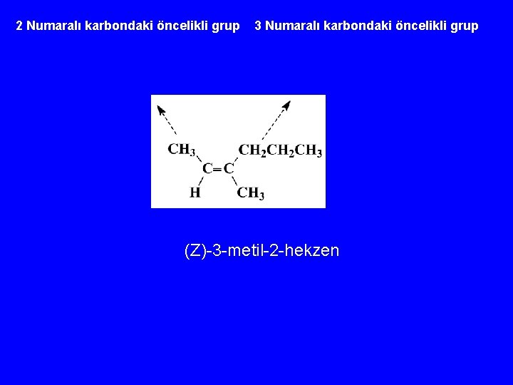 2 Numaralı karbondaki öncelikli grup 3 Numaralı karbondaki öncelikli grup (Z)-3 -metil-2 -hekzen 