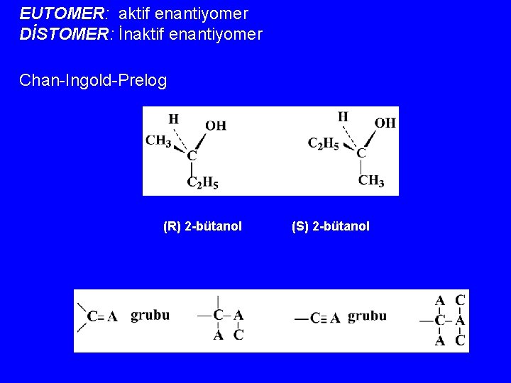 EUTOMER: aktif enantiyomer DİSTOMER: İnaktif enantiyomer Chan-Ingold-Prelog (R) 2 -bütanol (S) 2 -bütanol 