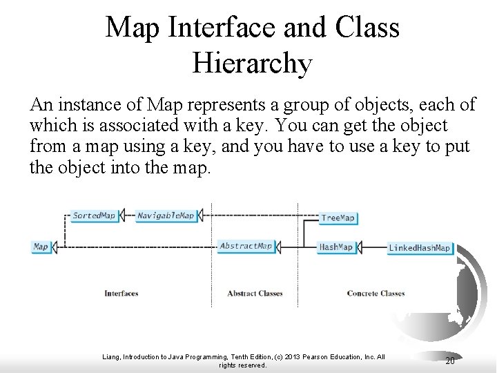 Map Interface and Class Hierarchy An instance of Map represents a group of objects, Map Interface and Class Hierarchy An instance of Map represents a group of objects,