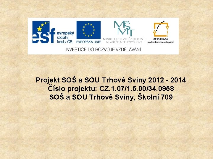 Projekt SOŠ a SOU Trhové Sviny 2012 - 2014 Číslo projektu: CZ. 1. 07/1.