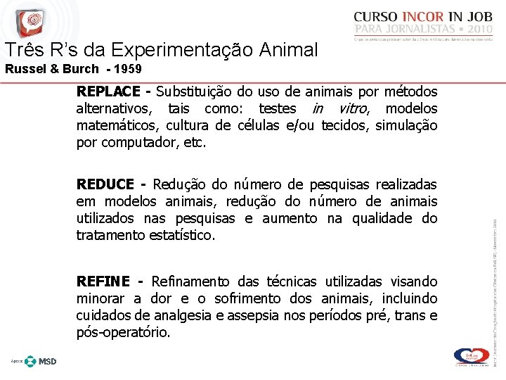 Três R’s da Experimentação Animal Russel & Burch - 1959 REPLACE - Substituição do