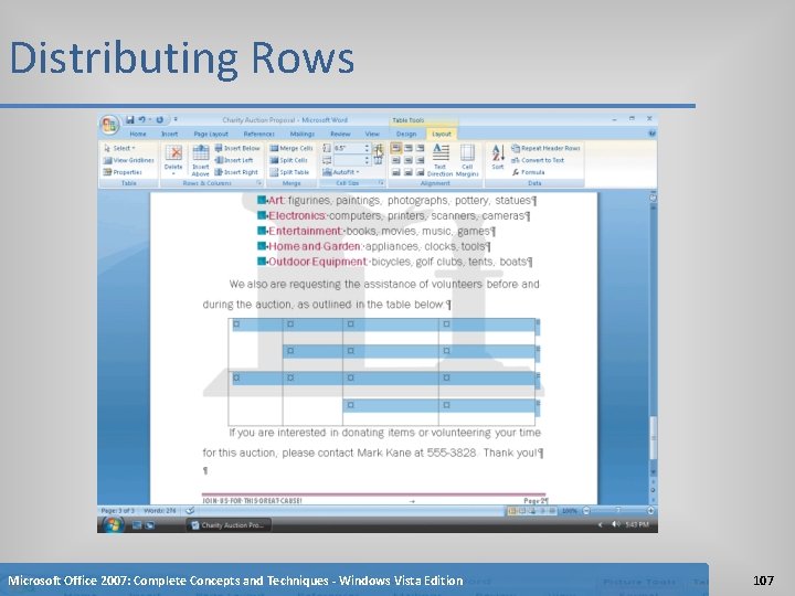 Distributing Rows Microsoft Office 2007: Complete Concepts and Techniques - Windows Vista Edition 107