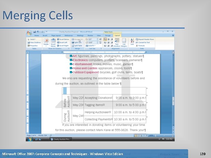 Merging Cells Microsoft Office 2007: Complete Concepts and Techniques - Windows Vista Edition 120