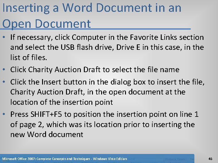 Inserting a Word Document in an Open Document • If necessary, click Computer in