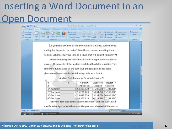 Inserting a Word Document in an Open Document Microsoft Office 2007: Complete Concepts and