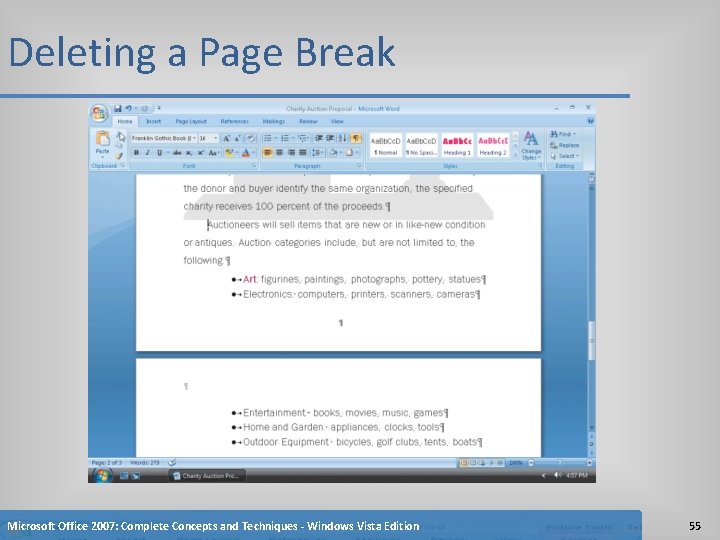 Deleting a Page Break Microsoft Office 2007: Complete Concepts and Techniques - Windows Vista