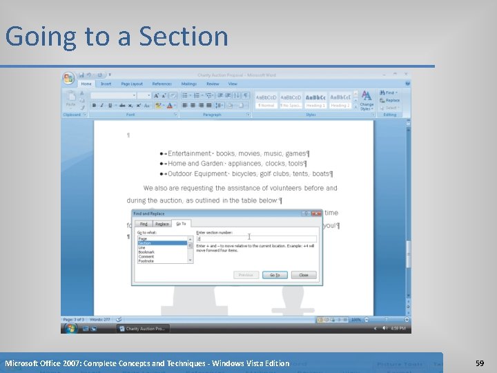 Going to a Section Microsoft Office 2007: Complete Concepts and Techniques - Windows Vista