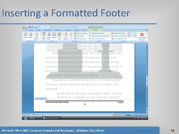 Inserting a Formatted Footer Microsoft Office 2007: Complete Concepts and Techniques - Windows Vista