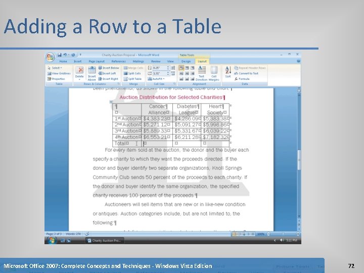 Adding a Row to a Table Microsoft Office 2007: Complete Concepts and Techniques -