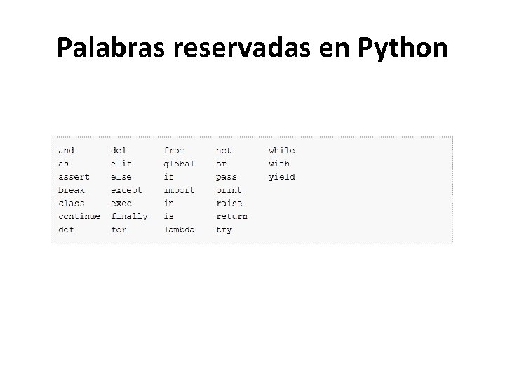 Palabras reservadas en Python Palabras reservadas en Python