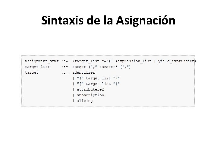 Sintaxis de la Asignación Sintaxis de la Asignación