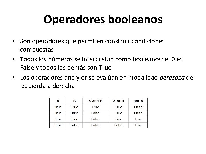Operadores booleanos • Son operadores que permiten construir condiciones compuestas • Todos los números Operadores booleanos • Son operadores que permiten construir condiciones compuestas • Todos los números