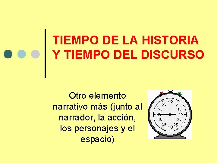 TIEMPO DE LA HISTORIA Y TIEMPO DEL DISCURSO Otro elemento narrativo más (junto al