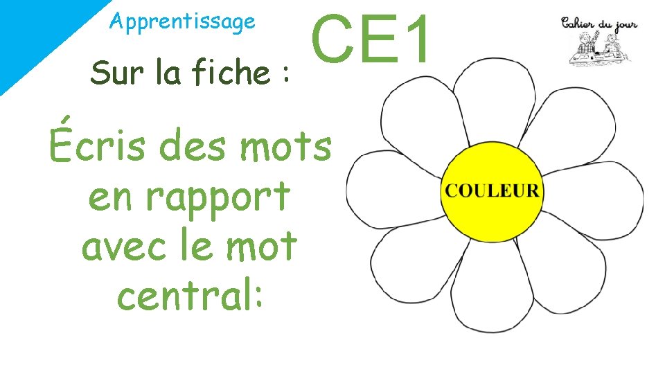 CE 1 Sur la fiche : Apprentissage Écris des mots en rapport avec le