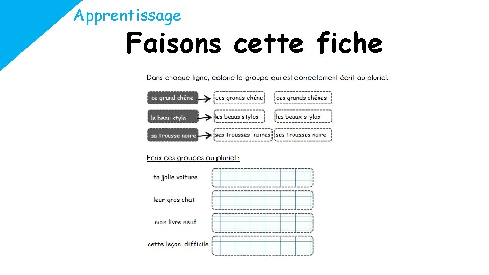 Apprentissage Faisons cette fiche 