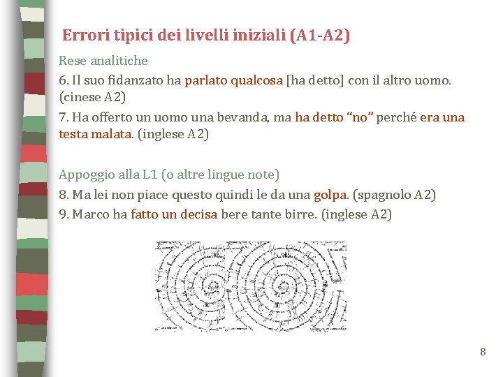 Errori tipici dei livelli iniziali (A 1 -A 2) Rese analitiche 6. Il suo