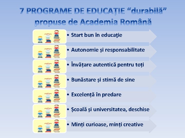 • Start bun în educaţie • Autonomie și responsabilitate • Învățare autentică pentru • Start bun în educaţie • Autonomie și responsabilitate • Învățare autentică pentru