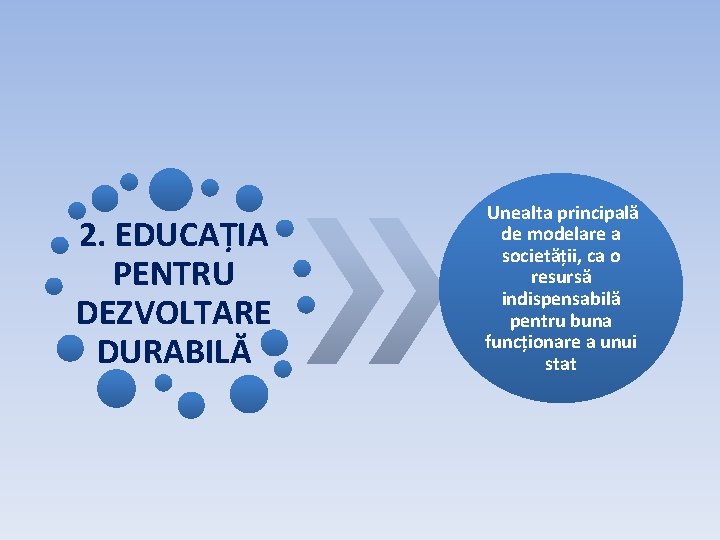 2. EDUCAȚIA PENTRU DEZVOLTARE DURABILĂ Unealta principală de modelare a societății, ca o resursă 2. EDUCAȚIA PENTRU DEZVOLTARE DURABILĂ Unealta principală de modelare a societății, ca o resursă
