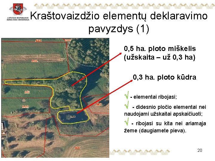 Kraštovaizdžio elementų deklaravimo pavyzdys (1) 0, 5 ha. ploto miškelis (užskaita – už 0,