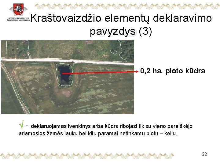 Kraštovaizdžio elementų deklaravimo pavyzdys (3) 0, 2 ha. ploto kūdra - deklaruojamas tvenkinys arba