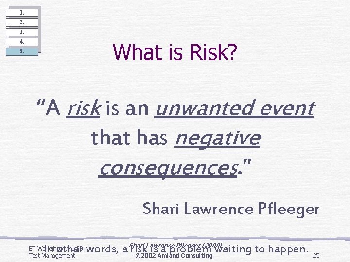 1. 2. 3. What is Risk? 4. 5. “A risk is an unwanted event 1. 2. 3. What is Risk? 4. 5. “A risk is an unwanted event