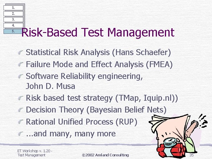 1. 2. 3. 4. 5. Risk-Based Test Management Statistical Risk Analysis (Hans Schaefer) Failure 1. 2. 3. 4. 5. Risk-Based Test Management Statistical Risk Analysis (Hans Schaefer) Failure