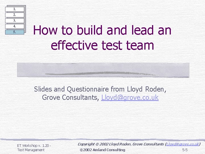 1. 2. 3. 4. 5. How to build and lead an effective test team 1. 2. 3. 4. 5. How to build and lead an effective test team